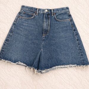 Agolde High-Rise Raw Hem Denim Shorts in Medium Blue